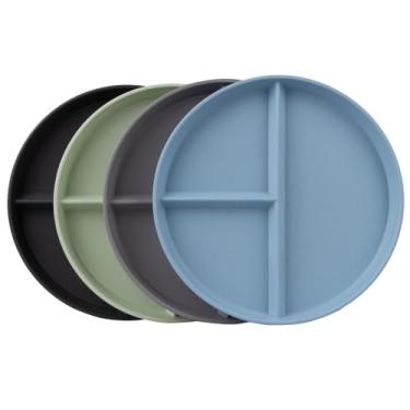 Imagem de Soptalles Conjunto de pratos de controle de porção de 22,4 cm, 4 peças de pratos divididos para adultos, prato de jantar bariátrico redondo, seguro para lava-louças e micro-ondas