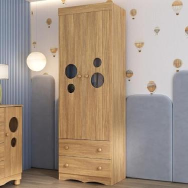 Imagem de Guarda-roupa Infantil 62cm 2 Portas com Vidro e 2 Gavetas Sonho Multimóveis Mp4471 Madeirado