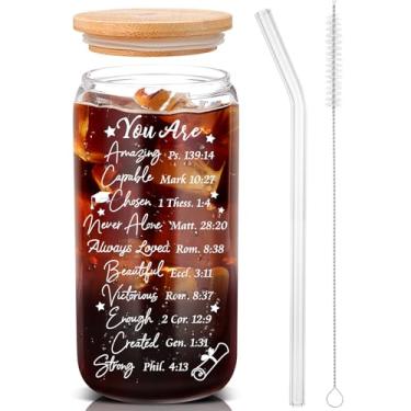 Imagem de Yetene Presentes de formatura para ela 2026 copos de vidro com tampas e canudos 473 ml decorações de formatura faculdade ensino médio presente novo trabalho parabéns presentes, você é