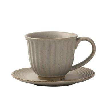 Imagem de Caneca de chá Conjunto de xícara e pires café cerâmica retrô com latte, europeia simples feita à mão Xícaras de café(Gray)