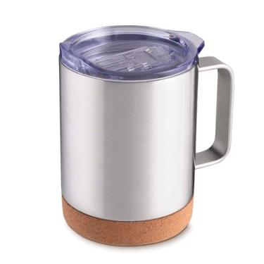 Imagem de Caneca Térmica Inox 350ml com Alça – Parede Dupla a Vácuo, Tampa com Vedação em Silicone e Base em Cortiça – Mantém Quente 3h e Frio 4h