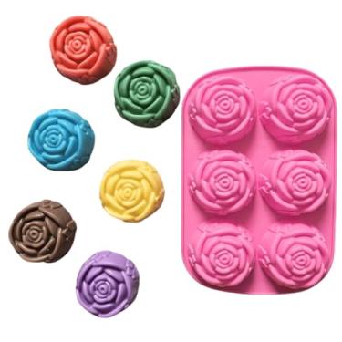 Imagem de Molde de Silicone Sabonete Artesanal 6 Cavidades 85ml Forma Flores Rosas Bolinho Doces