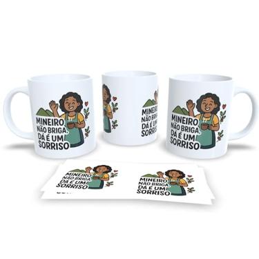 Imagem de Caneca de Cerâmica Branca com Frase Engraçada, Design Colorido com Ilustração de Mulher, Tema Café e Biscoitos (21079)