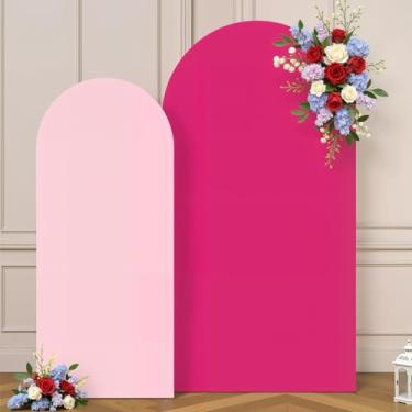 Imagem de Capa de arco rosa choque 2,5 m conjunto de 2 capas de fundo de arco de casamento flip dupla utilização para decoração de festa de aniversário, cabine de fotos, meninas, nupcial, banquete, balão, arco