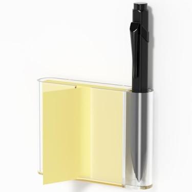 Imagem de Dispensador de notas adesivas de acrílico, suporte magnético para notas Post It, organizador de canetas adesivas de 7,6 x 7,6 cm para escritório, casa, sala de aula