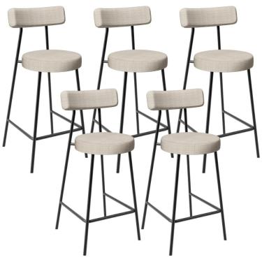 Imagem de Kit 05 Banquetas Baixa Para Cozinha Sala De Jantar Bar Bancada Milão L02 Linho Palha - Lyam Decor