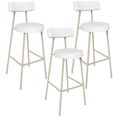 Imagem de Kit 3 Banquetas Alta Milão Arena L02 Estilo Moderno Aço Carbono Assento Estofado Couro Sintético Lyam Decor