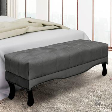 Imagem de Recamier 0,90m Com Pés Luiz Xv E Acabamento Luxo Em Tecido Suede Vicenza - Lucadi Cinza