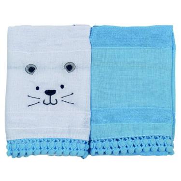 Imagem de Pano de Boca para Bebê 34 cm x 40 cm Bublim, Leão Azul