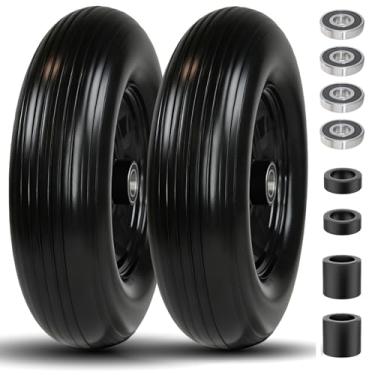 Imagem de Roda sólida de 4,80/4,00-8 com furo de 2,5 cm, pneu de 4,80-8 com cubo centralizado de 7,6 cm - kit completo inclui rolamentos e espaçadores - para divisor de troncos de carrinho de mão, roda, barril