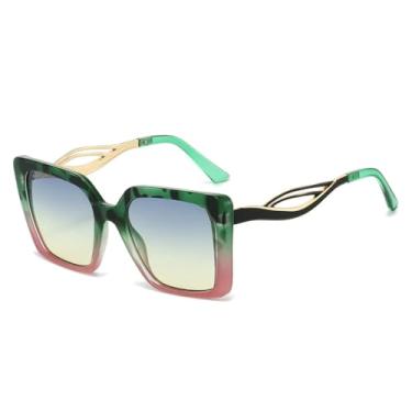 Imagem de Óculos de Sol Femininos com Armação Degradê Estampada Leopardo Retrô, Hastes Vazadas e Proteção UV400 (Rosa Leopardo)