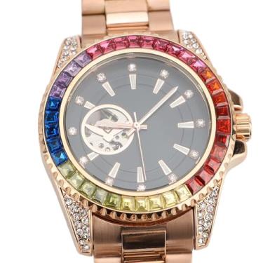 Imagem de Generic Relógio Masculino Colorido, Relógio Mecânico Automático Sem Necessidade de Bateria para Uso Casual Masculino (Rosa Preto (pulseira de aço rosa))