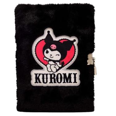Imagem de Zonacriativa - Caderno de Pelúcia Kuromi Sanrio com Cadeado e 80 folhas | Ideal para diário, anotações e guardar segredos com toque macio