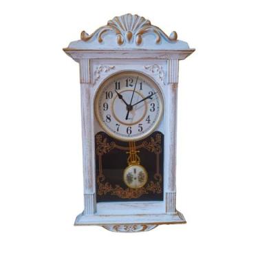 Imagem de Relógio De Parede Clássico Pêndulo Retrô Vintage Antigo Branco - Taime