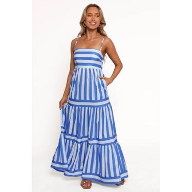 Imagem de Petal & Pup Vestido feminino Emry Maxi listrado azul, Listra azul, GG
