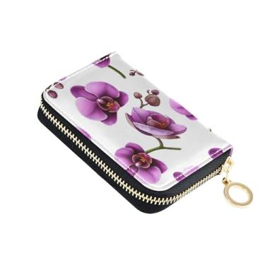 Imagem de GAIGEO Carteiras femininas minimalistas com zíper e bloqueio de RFID, lindas flores roxas, orquídeas brancas, porta-moedas com zíper