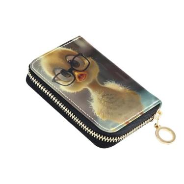 Imagem de Porta-cartões com bloqueio de RFID, carteira feminina pequena com zíper e bolso para moedas, desenho animado de pato, engraçado
