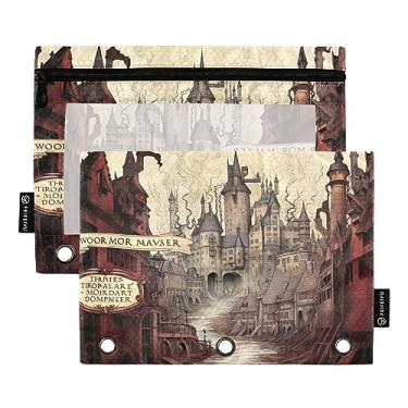 Imagem de Mapa antigo da torre e do palácio bolsa com zíper para fichário de 3 anéis, bolsa de lápis, pacote com 2, bolsa de material escolar, pacote com 2