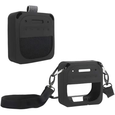 Imagem de Capa de silicone para Bose SoundLink Micro 2 - Capa de alto-falante portátil totalmente protetora, à prova de choque, com cordão e mosquetão para atividades ao ar livre (preto)