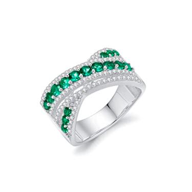 Imagem de Designed by Ellen Anel de diamante esmeralda em ouro 14K. Pedra preciosa natural, Metal, Safira