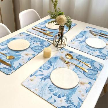 Imagem de 8 Jogo Americano Botânica Az Impermeável Pvc 8 Lugares - Idealiza