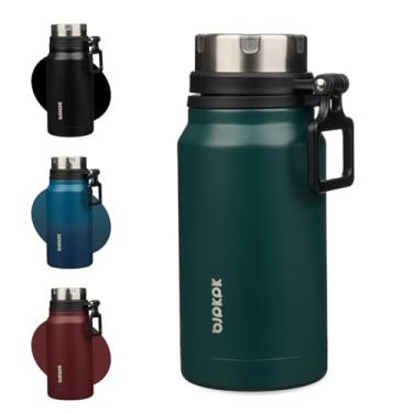 Imagem de BJPKPK Garrafa de água isolada de 680 g com alça de aço inoxidável livre de BPA garrafa de água reutilizável grande, verde escuro