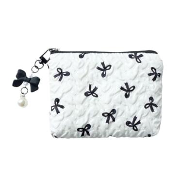 Imagem de Porta-moedas de tecido pequeno e fresco, bolsa feminina de armazenamento de cartões de grande capacidade, mini bolsa de maquiagem de batom, bolsa de fone de ouvido, Branco