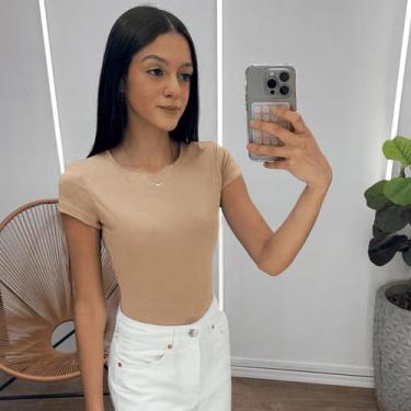 Imagem de Body Juvenil Meninas Manga Curta, Fechamento Botão de Pressão COR:Bege