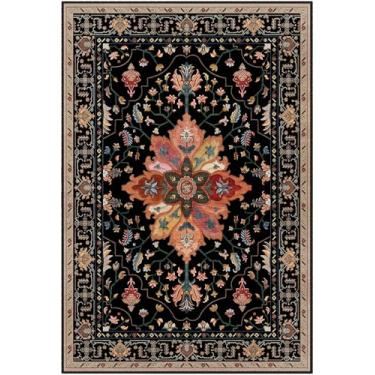 Imagem de RELEANY Tapetes de área, 2,8 m x 25,4 m, lavável, antiderrapante, estampa floral, vintage, tapete medalhão para sala de estar, quarto, sala de jantar, preto, colorido, floral, castanho-escuro