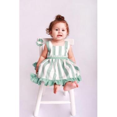 Imagem de Vestido Infantil Para Bebê Menina Listrado 02 Peças Roupas de Bebê - J