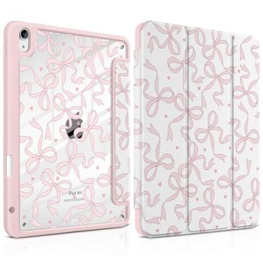 Imagem de TWOLSKOO Capa para iPad Air de 11 polegadas (M3 2025 / M2 2024), parte traseira de acrílico transparente com amortecedor de TPU, suporte para lápis, suporte de três dobras, hibernar/despertar