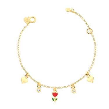 Imagem de Pulseira Infantil Tulipa De Resina Folheada A Ouro - Radhau Joias, Úni