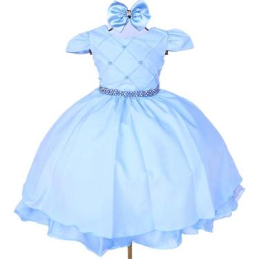 Imagem de Vestido Infantil Azul Cinderela Luxo E Tiara - Pingo De Gente Kids, 4