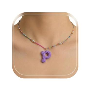 Imagem de ZShireeyBlackey Colar de contas coloridas com inicial para mulheres, colar de letras de bolhas personalizado com miçangas para meninas, gargantilhas boêmias, joias e presentes, Resina, Sem Pedra