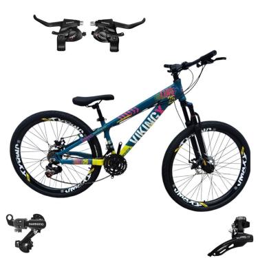 Imagem de Bicicleta 26 VikingX T25 21v Cambios Traseiro e Dianteiro e Trocador Shimano Pneu Aro 26 Balão Preto-Unissex