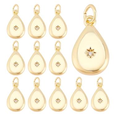 Imagem de BENECREAT 12 pingentes de latão micro pavê de zircônia cúbica, pingentes banhados a ouro 18 K real para brincos, pulseiras, joias, Latão banhado a ouro 18K real e zircônia cúbica, Sem Pedra Preciosa