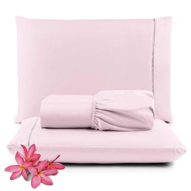 Imagem de Jogo Cama Lençol Unique Casal Padrão 400 Fios Ponto Palito 3 Peças - Rosa