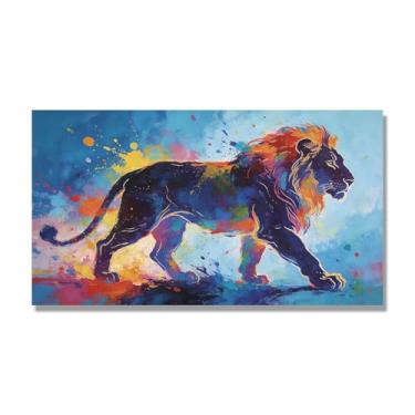 Imagem de NHLDZYH Respingo de tinta leão pintura em tela abstrata arte animal mural vívido chama a atenção para sala de estar decoração de casa moderna. A104. 60 x 108 cm. Apenas tela