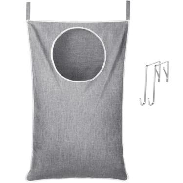 Imagem de 1 bolsa de cesto de roupa suja para pendurar – Organizador de armazenamento cinza claro para roupas sujas de banheiro e quarto