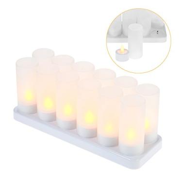 Imagem de 12 unidades conjunto Velas de LED sem chama piscantes recarregáveis com base carregamento xícaras fosco Luz amarela para decorações casamento e festa