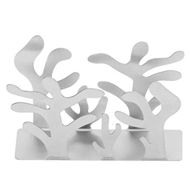 Imagem de Suporte de guardanapo, suporte de guardanapo vertical de aço inoxidável com design curvado elegante, bordas brilhantes antiderrapantes para decoração de mesa de bancada, sala de jantar (prata)