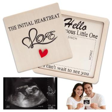 Imagem de Caixa de anúncio de gravidez, porta-retratos de ultrassom, caixa de lembrança de madeira, se adapta a fotos de 7,6 x 5 cm com magnético