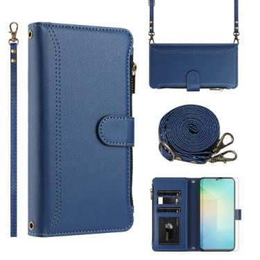 Imagem de Asuwish Capa de telefone para Samsung Galaxy A06/A07 capa carteira com protetor de tela de vidro temperado alça transversal de couro flip zíper suporte para cartão de crédito celular AO6 5G/AO7 4G A