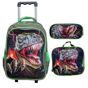 Imagem de Kit Escolar TRex para Meninos Mochila Alça de Costas + Lancheira + Estojo Reforçada Resistente 17` - TRex Attack