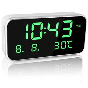 Imagem de 5sssallefaa Despertador eletrônico espelhado LED, 3 conjuntos de alarmes, 25 alarmes, termômetro luminoso, exibição de música, relógio de mesa de cabeceira para estudantes, relógio digital/6004