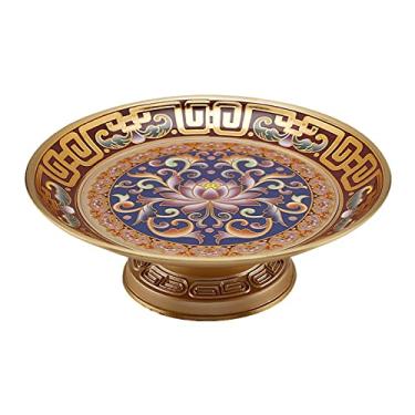 Imagem de 5sssallefaa Tigela de frutas de latão requintada, esmalte esmaltado, salgadinhos, nozes, expositor, prato de frutas secas, bandeja de armazenamento de tributo para decoração de festivais de sala de