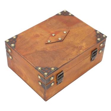 Imagem de SUNGOOYUE Baú de Tesouro, 7,64 X 5,63 X 3,35 pol. Caixa de Joias de Madeira Vintage, Caixa de Bugigangas Antiga Com Fechadura para Armazenamento de Joias, Coleção de Lembranças, Decoração (Estilo 1)