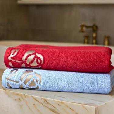 Imagem de Kit 2 Toalhas Banho 100% Algodão 75x150cm Absorção Conforto Maciez Uso Diário Casa Hotel Spa (Kit 2 Banho Azul/Vermelha)