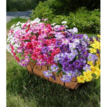 Imagem de Flores artificiais para atividades ao ar livre, plantas falsas, decoração externa, 20 feixes, petúnia de seda com eucalipto, resistente a UV, flores falsas realistas para plantadores ao ar livre