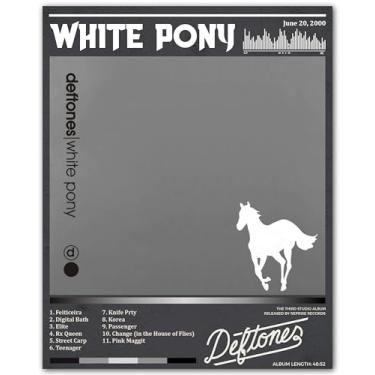 Imagem de ZUKIY White Pony Deftones Minimalista Cavalo - Pôster Rock Arte de Parede 20 x 25 Sem Moldura - Decoração Inspirada em Banda de Metal para Quarto Estúdio Escritório - Tapeçaria Estética Emo Gótica